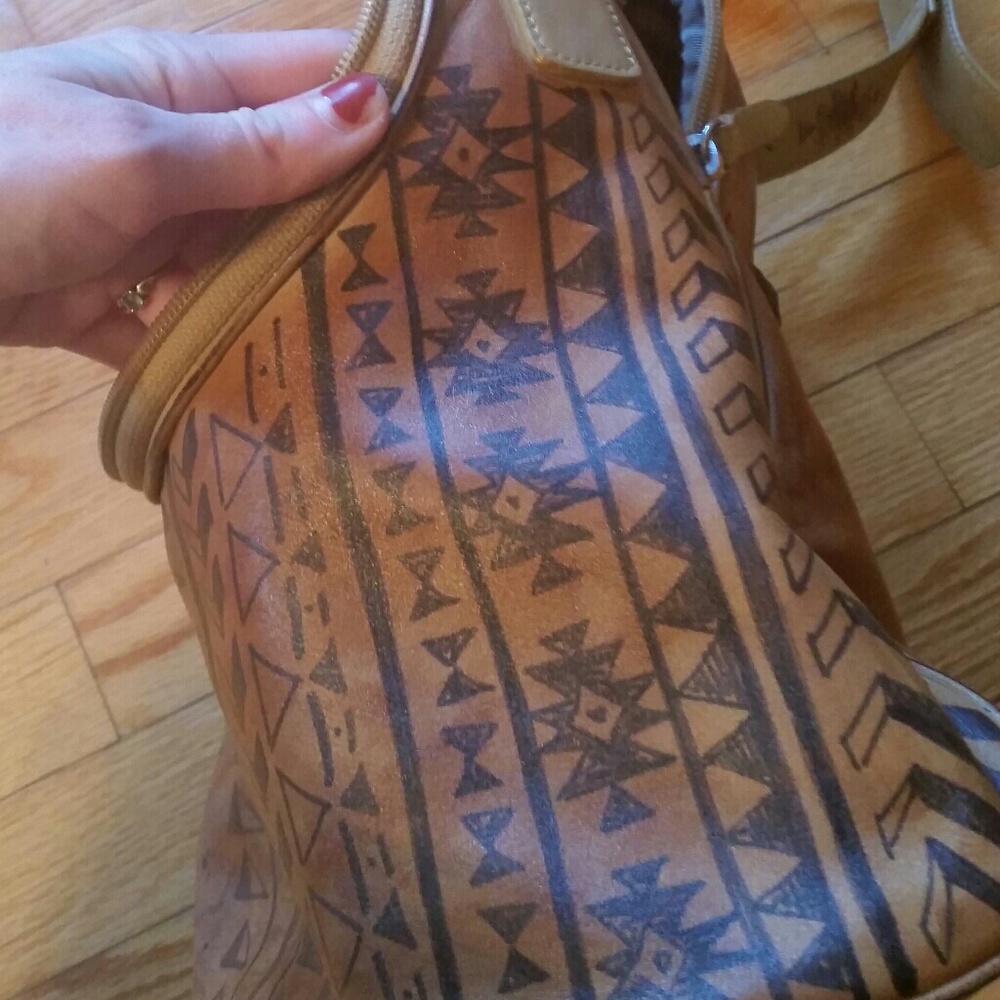 Leather satchel crossbody boho geometric bag hippy